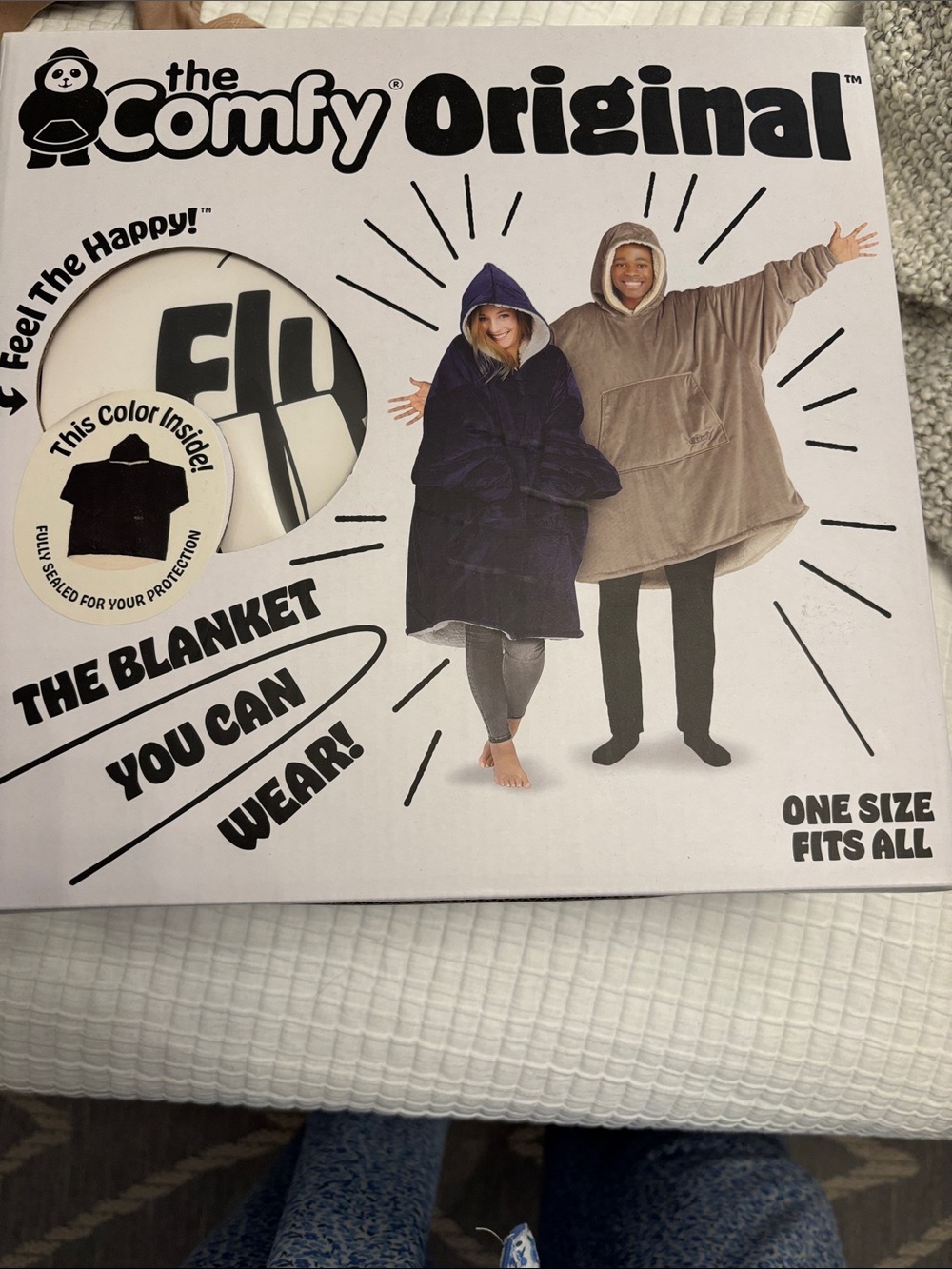 The Comfy Original Wearable Blanket Cape - Navy & Taupe